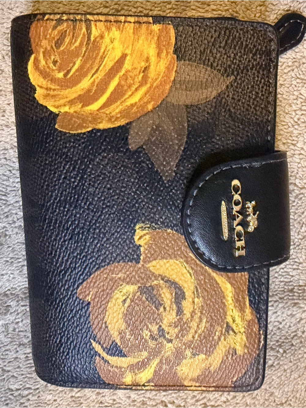 Coach Walnut Leather Cardholder Wallet with Gold Logo